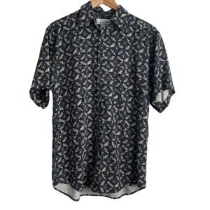 Rinnovato Mens Shirt S Black Paisley Washable Sill Preppy Office Travel Retro‎